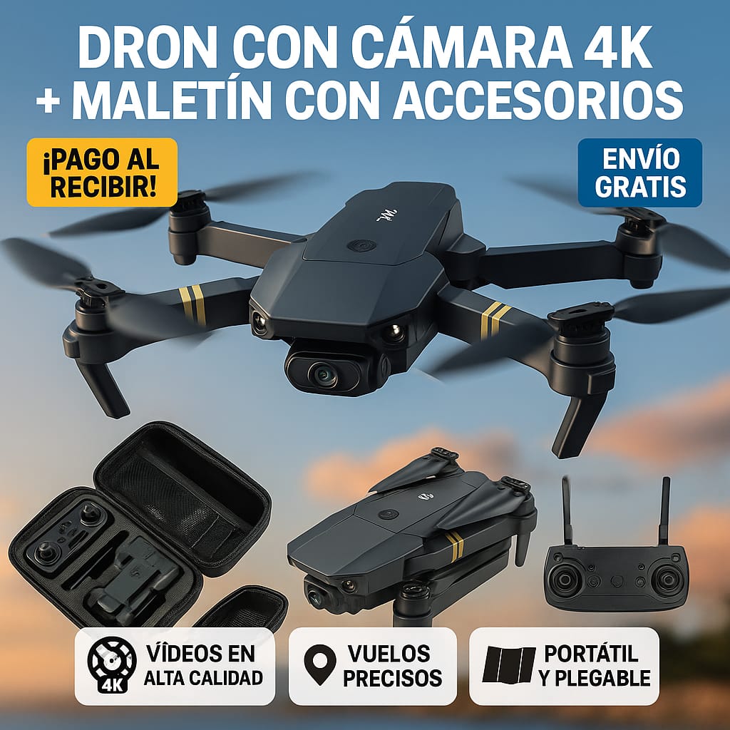DRON CON CÁMARA 4K + MALETÍN CON ACCESORIOS + BATERÍA DE REGALO